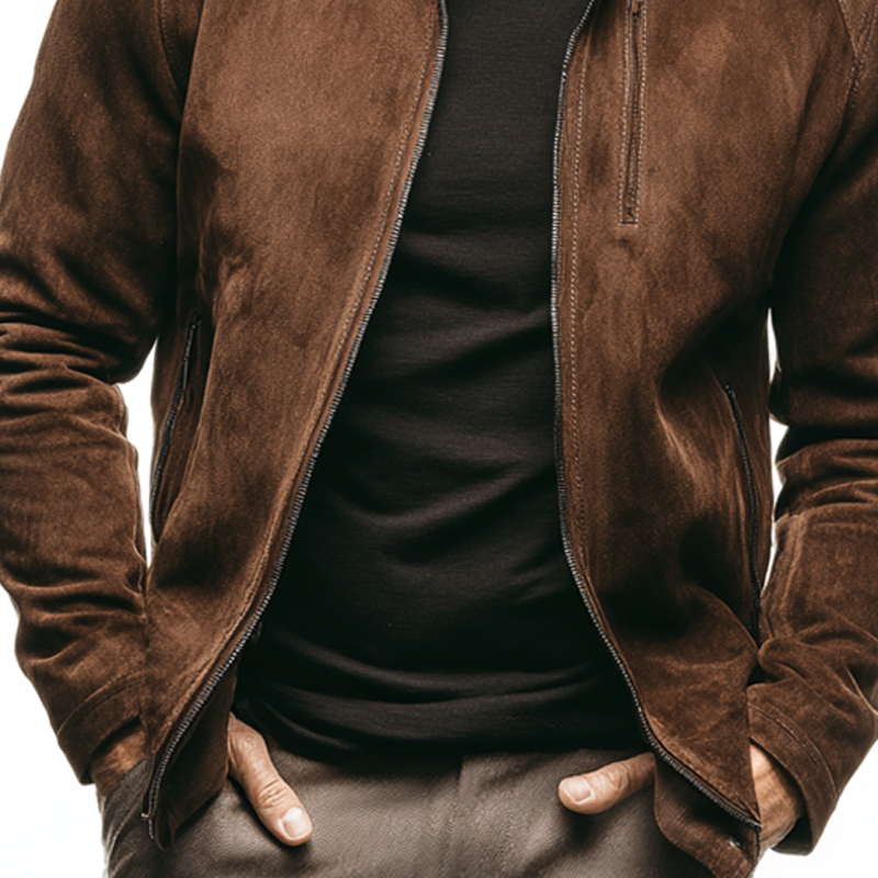 Men's Vintage Faux Suede Stand Collar Zip-Up Jacket MTA0679H9X