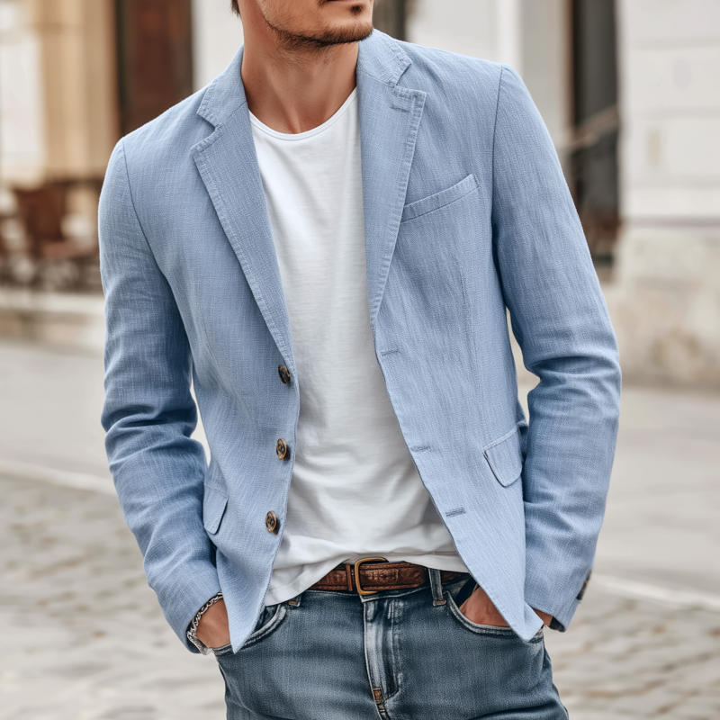 Men's Casual Solid Color Breathable Linen Notch Lapel Single-breasted Slim-fit Blazer MTA1724G5M
