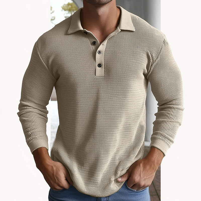 Men's Classic Striped Knit Long Sleeve Polo Shirt MTA0266H3U