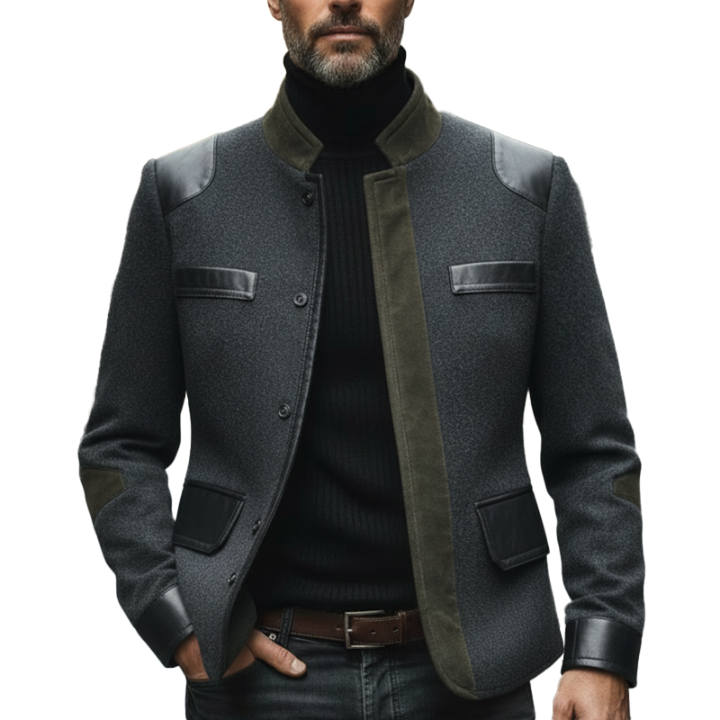 Men's Winter Retro Faux Wool And Faux Leather Button Jacket MTA1271L1P