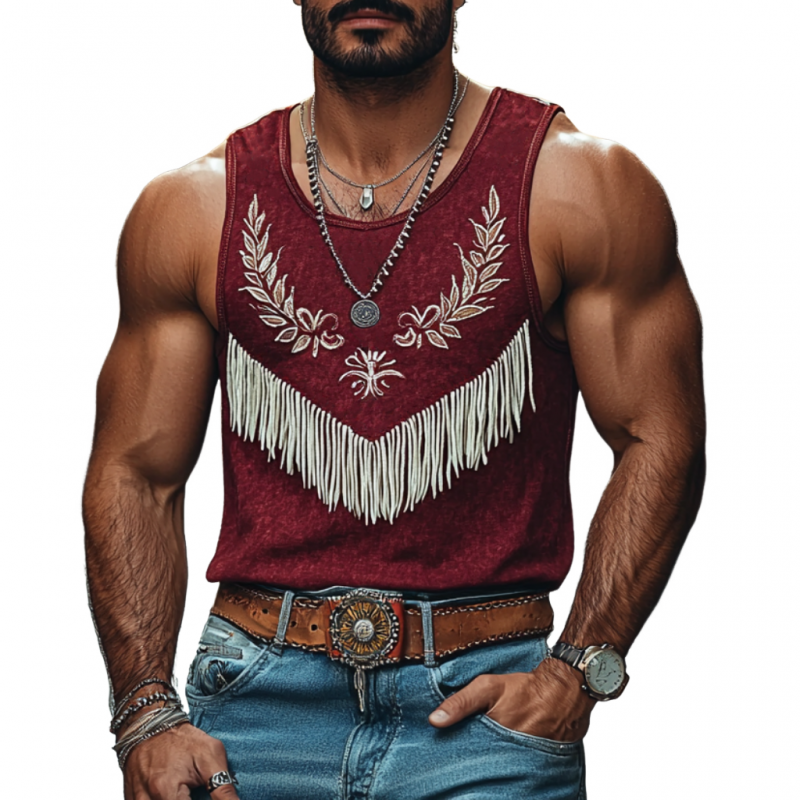 Herre casual bomull rund hals blomsterbroderi dusk lappeteppe slim fit tanktopp MTA2186E4M