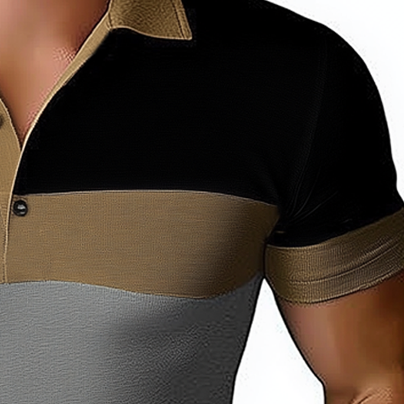Herre sommer-T-skjorte med fargeblokk og polokrage, slim fit, MTA1605F9U