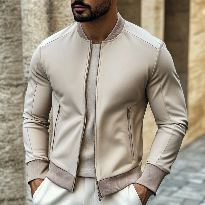 Men's Sports Casual Solid Color Baseball Collar Jacket MTA3165G6X