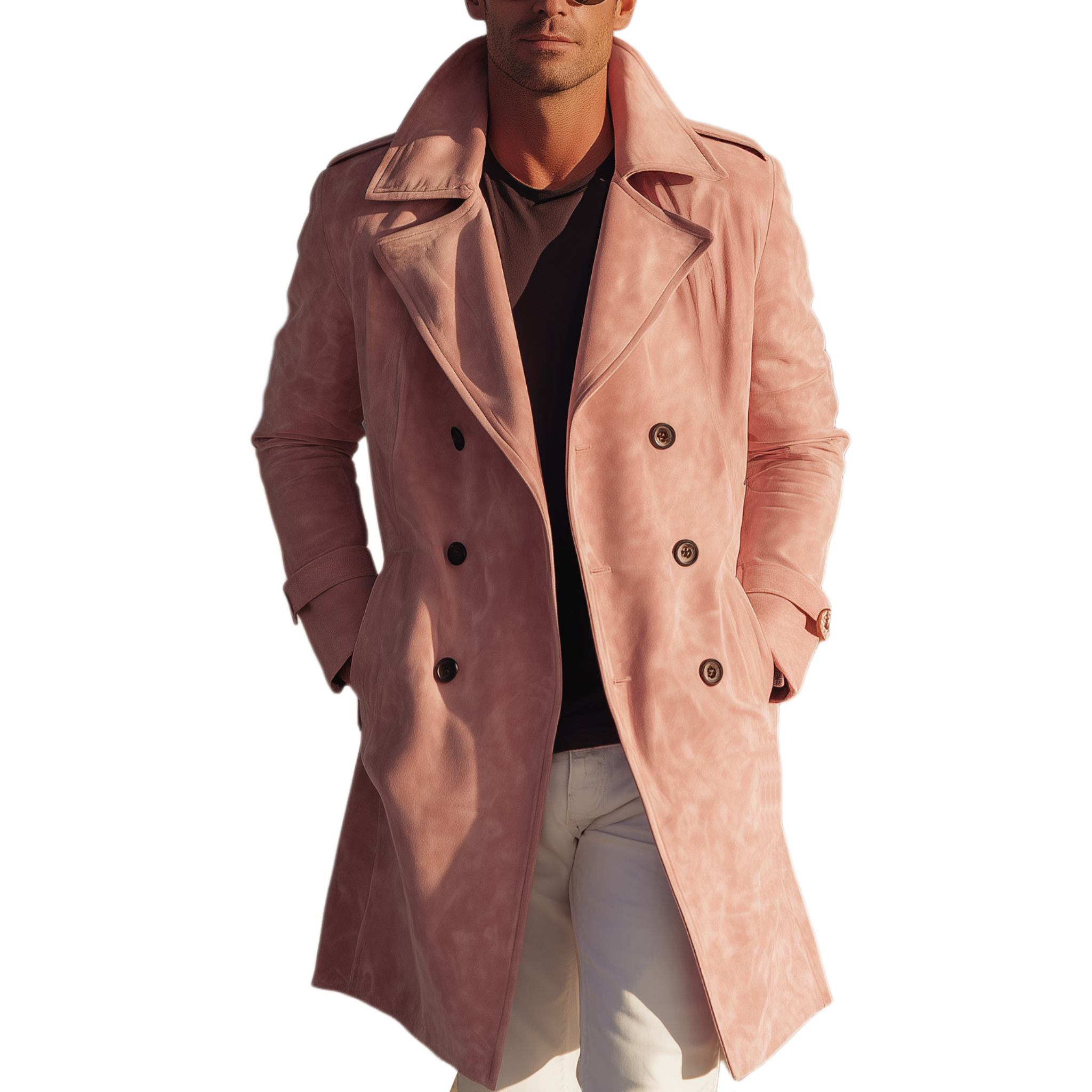 Men's Classic American Retro Western Pink Suede Double-Breasted Coat MTA1902H5K