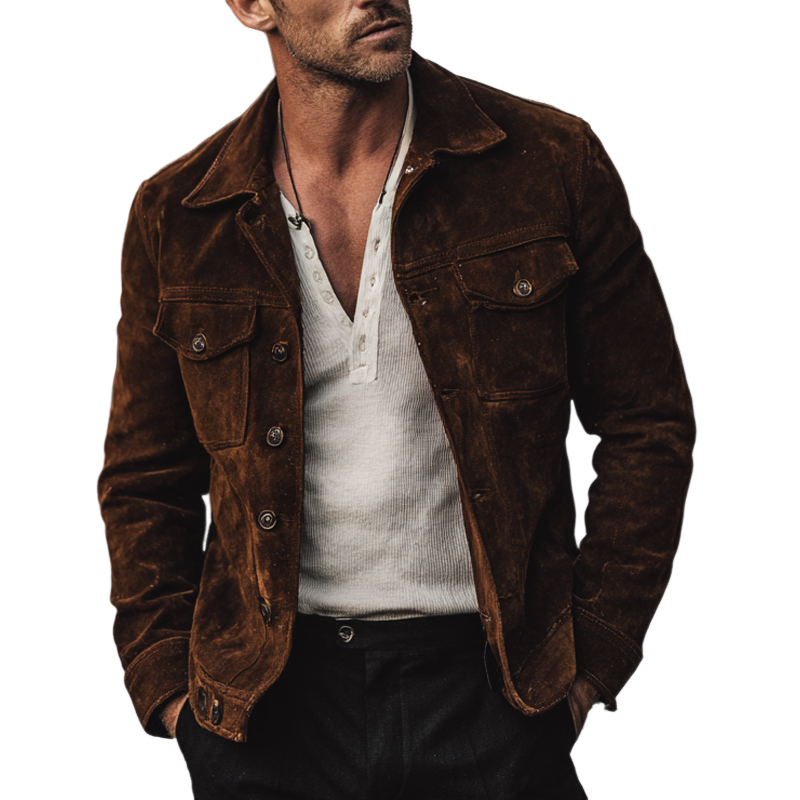 Men's Retro Solid Color Suede Slim Fit Jacket MTA1594H5X