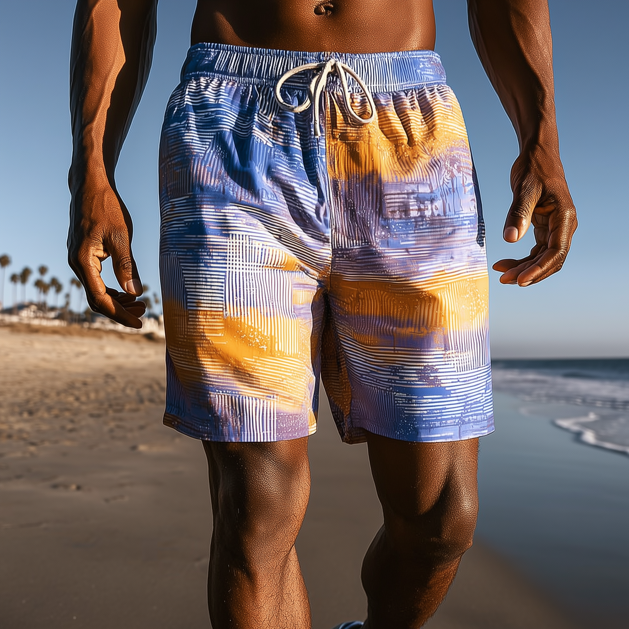 Men's Summer Fashion Gradient Printed Cotton Blended Casual Shorts MTA1046G5P