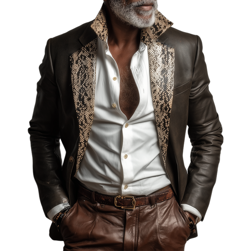 Men's Retro Casual Snakeskin Pattern PU Leather Blazer MTA0400I5TO