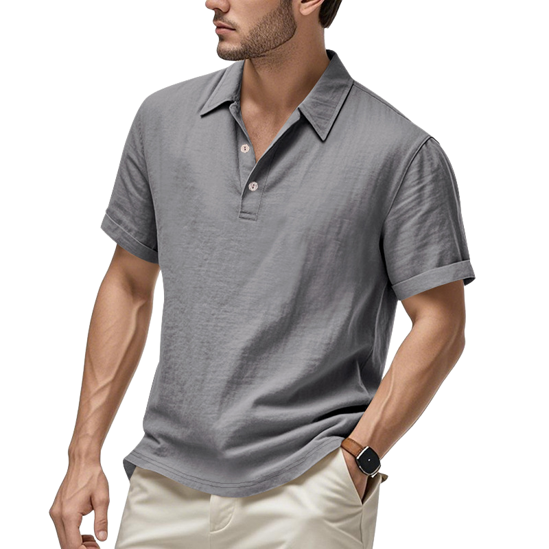 Men's Casual Cotton Linen Lapel Loose Short Sleeve Polo Shirt MTA2957D2M
