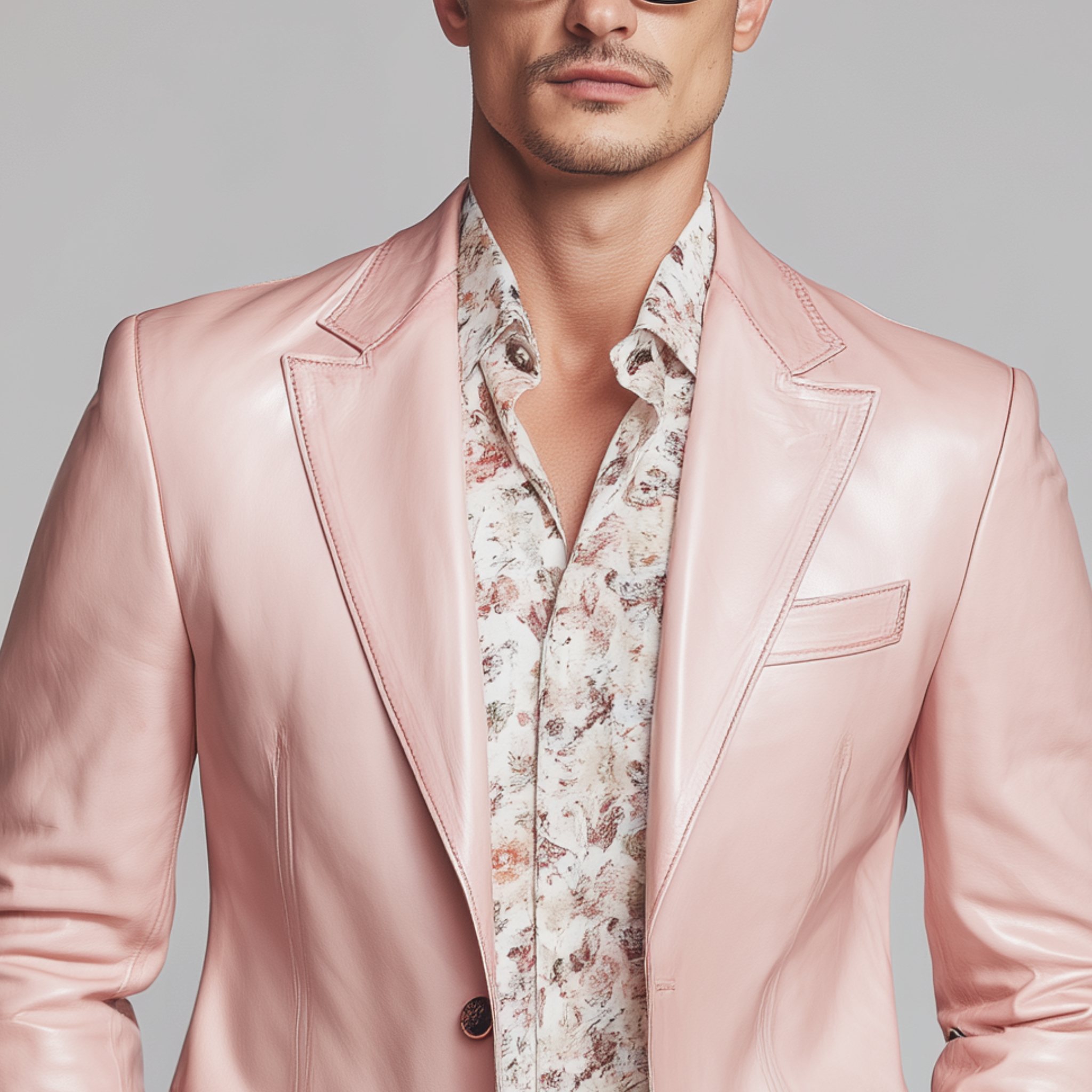 Men's Classic Casual Pink Pu Leather Single-breasted Slim-fit Blazer MTA1240H7K