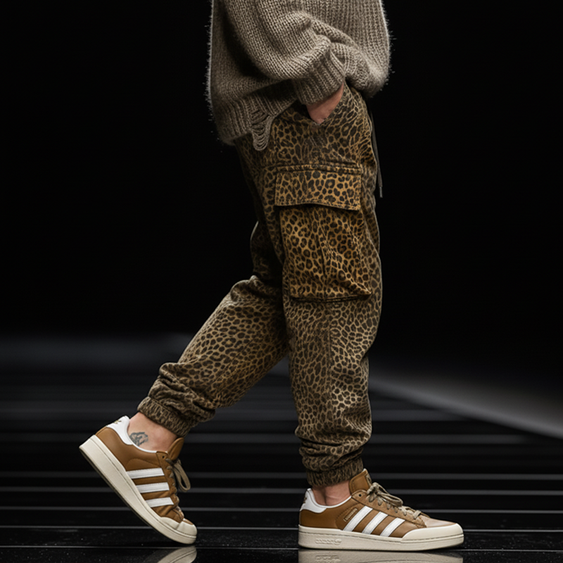 Men's Classic Leopard Print Lace-Up Elastic Waist Sports Pants MTA2775J9U