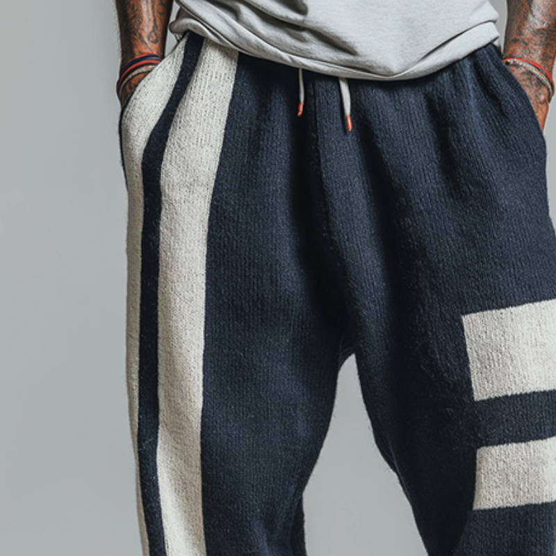 Men's Retro Casual Knit Striped Drawstring Pants MTA2449J9TO