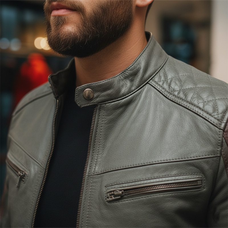 Men's Winter Retro Contrast Color Stitching PU Faux Leather Jacket MTA2182J8P