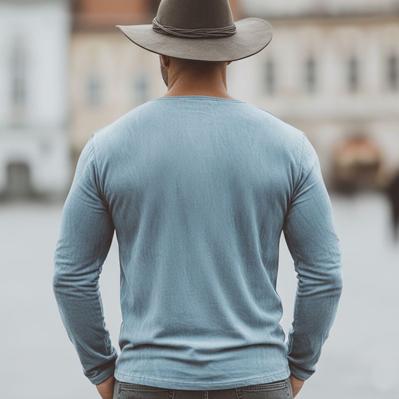 Men's Retro Lace-up V-Neck Faux Suede Long-Sleeve T-Shirt MTZ0905A1U