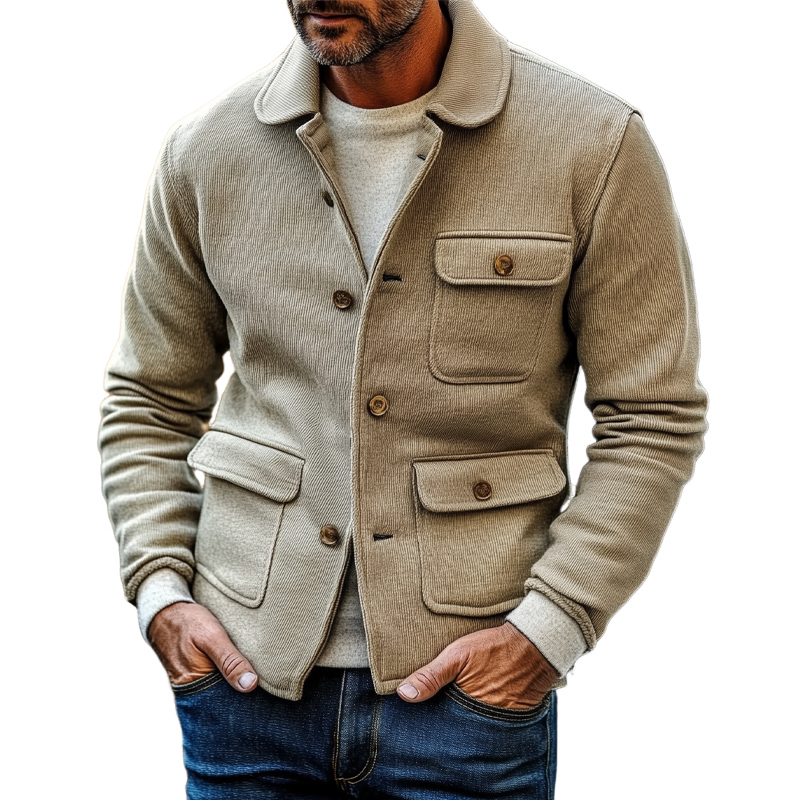Men's Corduroy Solid Color Multi-pocket Vintage Jacket MTA2637H3X
