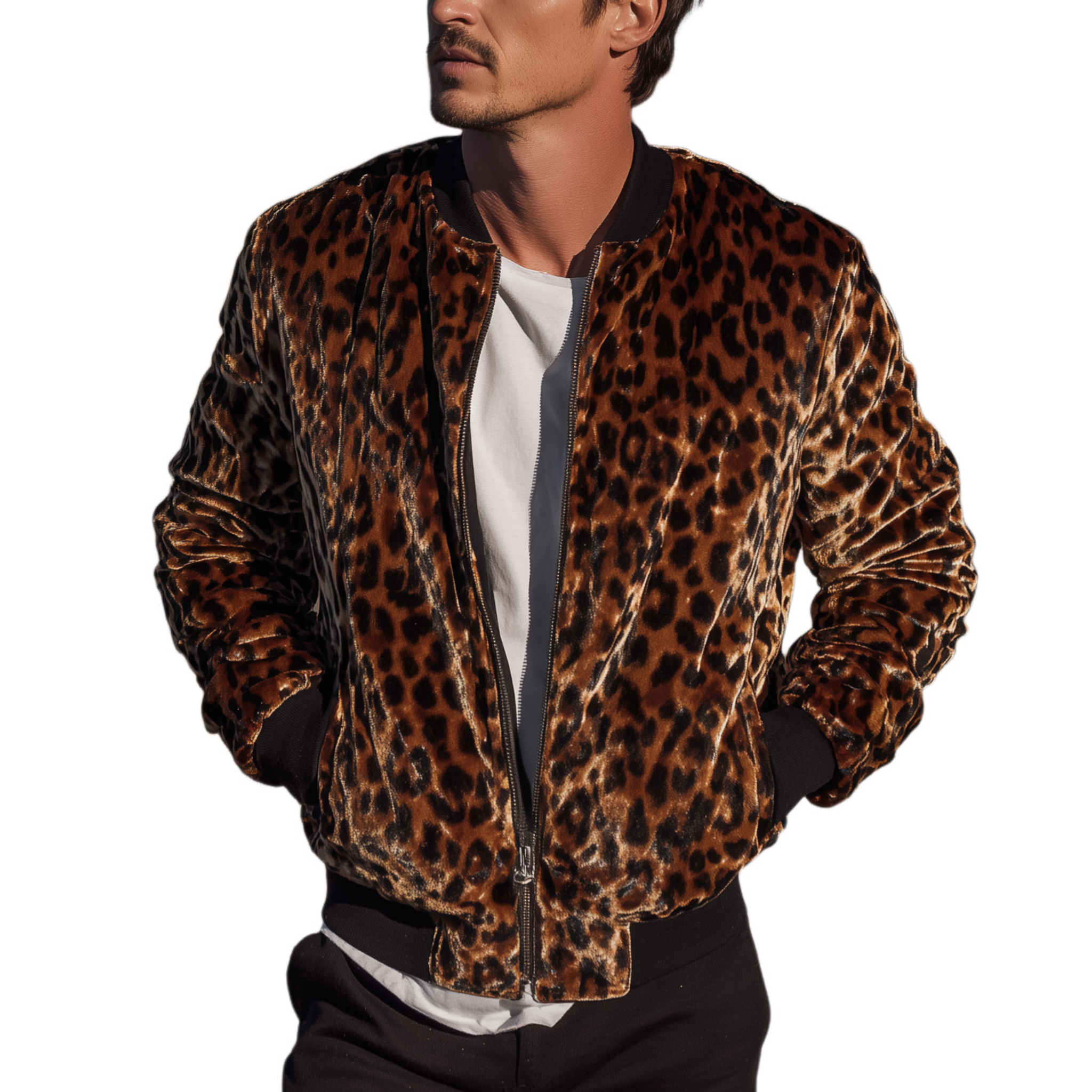 Men's Classic Casual Western Leopard Print Velvet Zip-Up Jacket MTA2851H6K