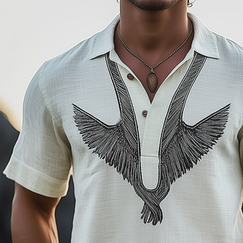 Men's Summer Retro Embroidered Short Sleeve T-Shirt MTA0670E8U