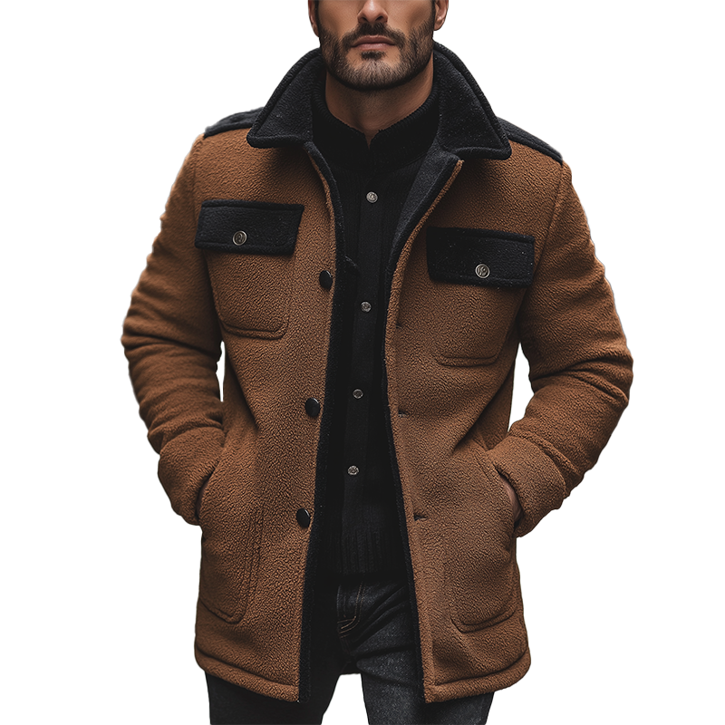 Men's Winter Retro Fleece Warm Button Jacket MTA2761K8P