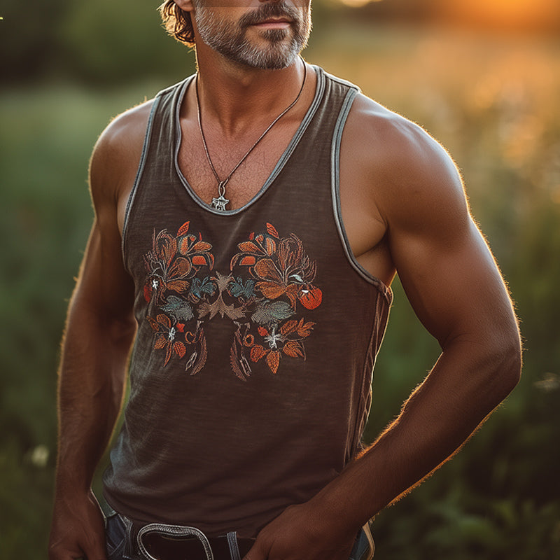 Men's Summer Vintage Embroidered Cotton Tank Top MTA2813D4U