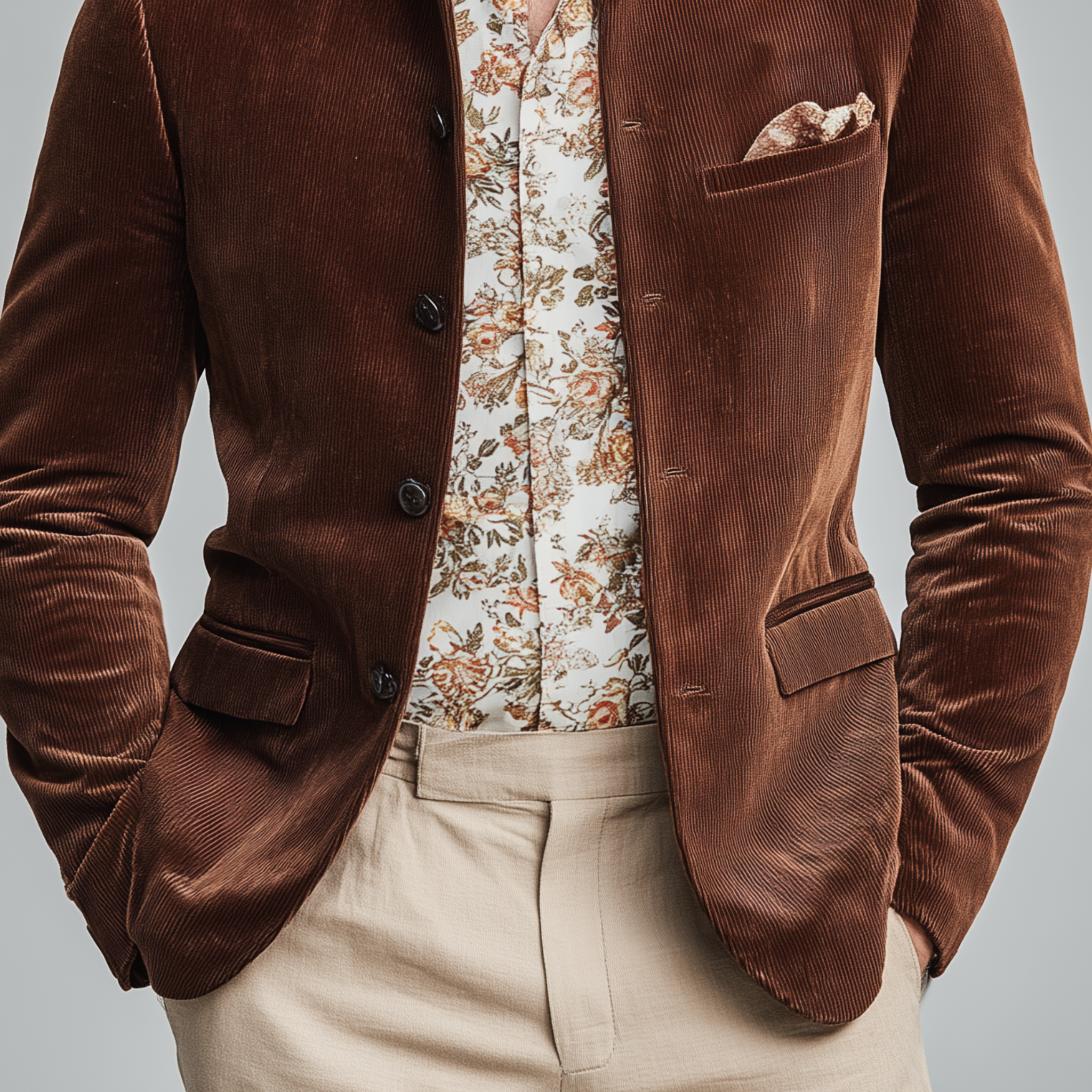 Men's Classic Casual Stand-up Collar Stitching PU Leather Slim Corduroy Jacket MTA1712I1K