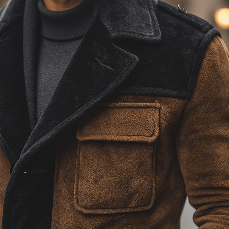 Men's Winter Retro Velvet Color Block Button Jacket MTA2773K6P