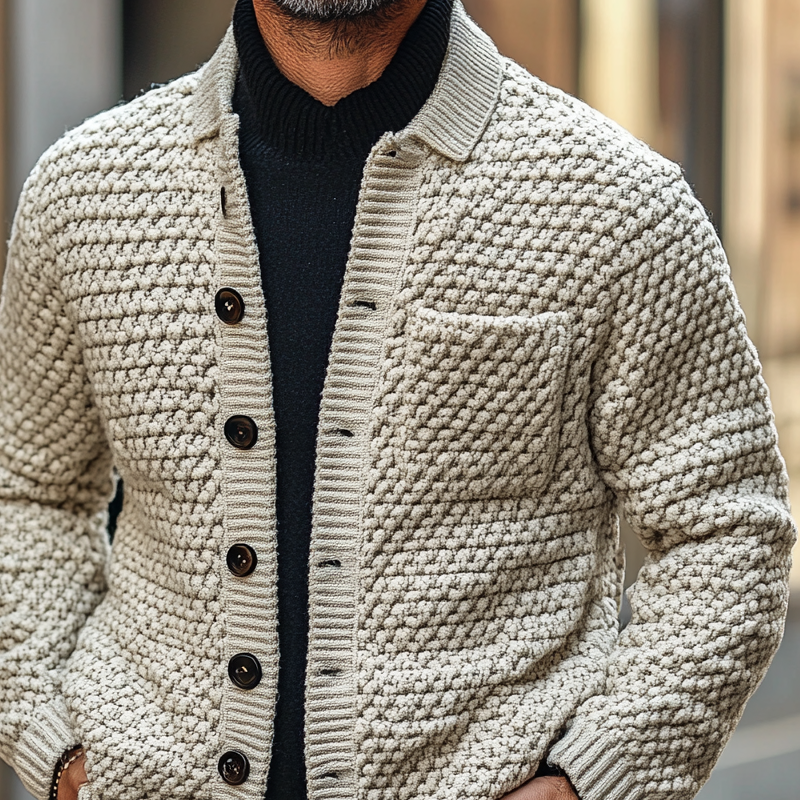 Men's Knitted Jacquard Collar Button-Up Cardigan MTA2896K4X