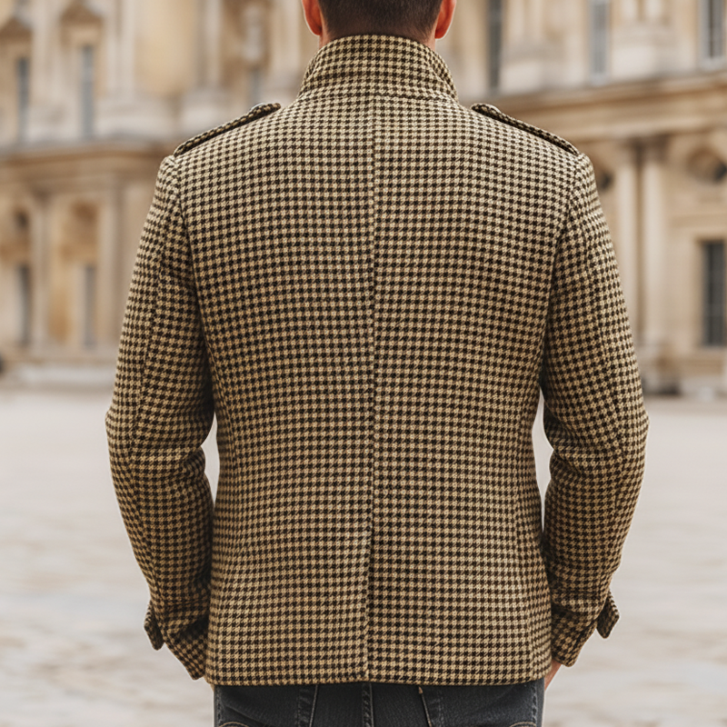 Men's Retro Stand Collar Multi-Button Houndstooth Faux Wool Jacket MTA1847K8U
