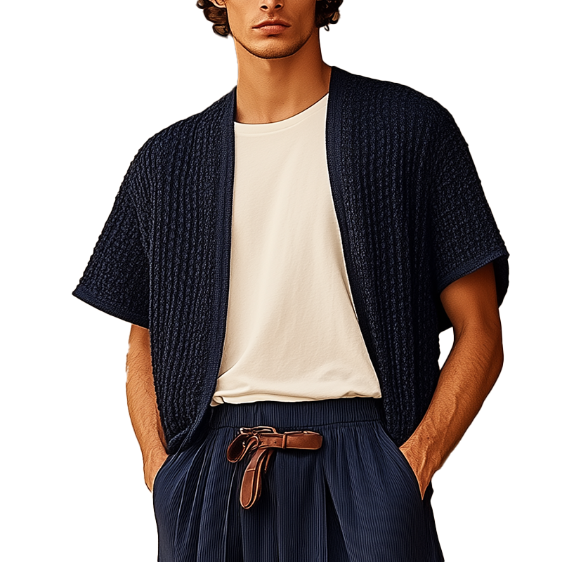 Men's Summer Fashion Crochet Textured Short-Sleeved Shirt MTA3074F8P