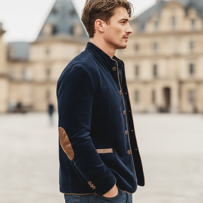 Men's Retro Corduroy Stand Collar Multi-Button Jacket MTA0886K0U