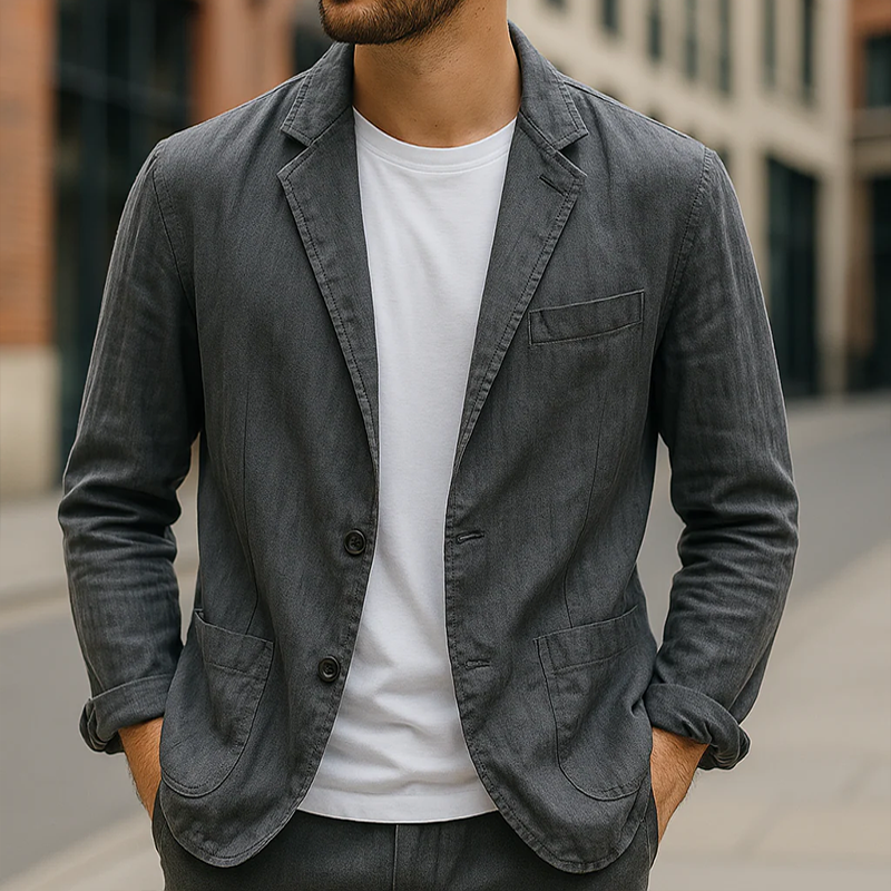 Men's Vintage Casual Washed Linen Single Breasted Blazer MTA2158G9TO