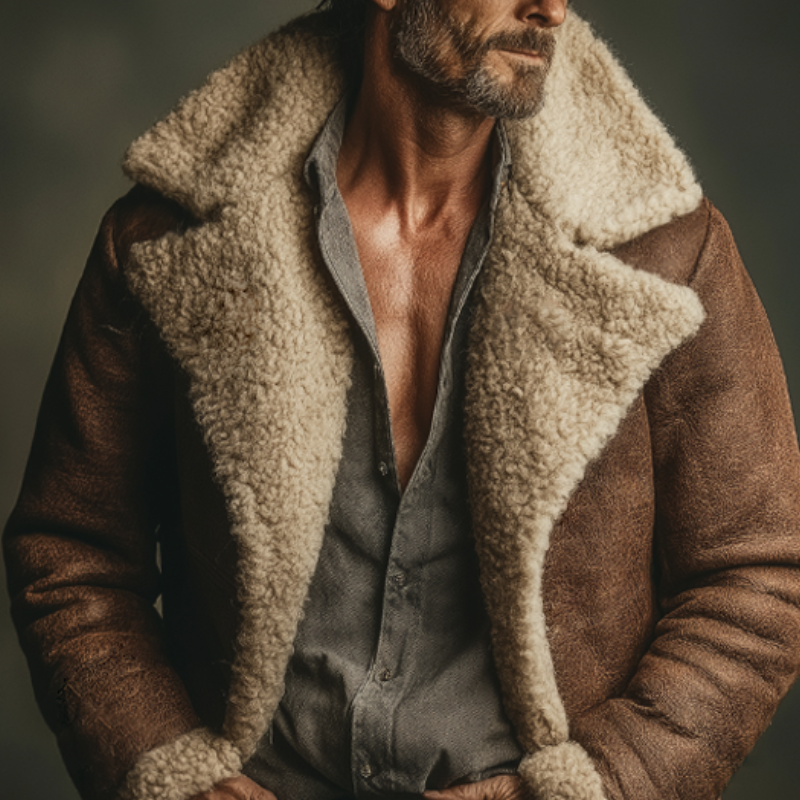 Men's Retro Casual Faux Fur Sheath Collar Mid-Length Coat MTA0131K1TO