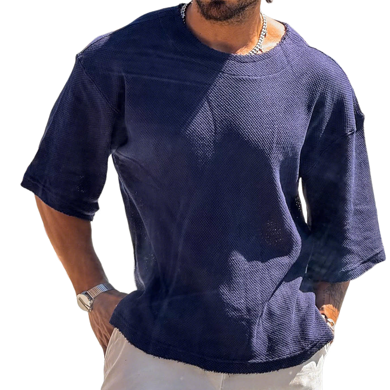 Men's Retro Casual Street Solid Color Loose Round Neck Short Sleeve T-Shirt MTA2310G9TO
