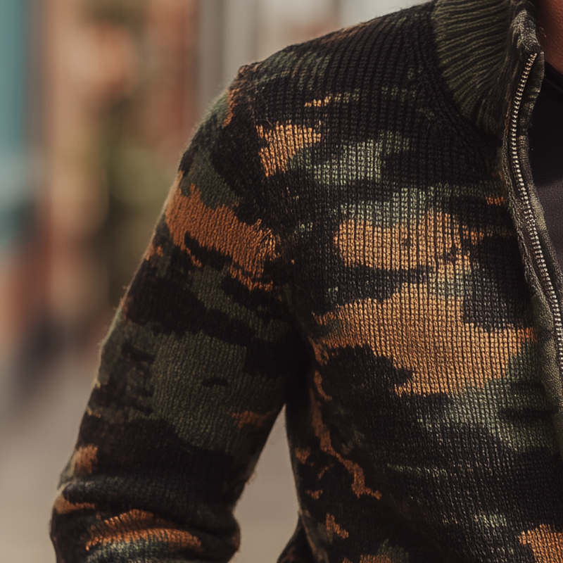 Men's Autumn And Winter Fashion Camouflage Knitted Zipper Sweater Cardigan MTA1362I8P