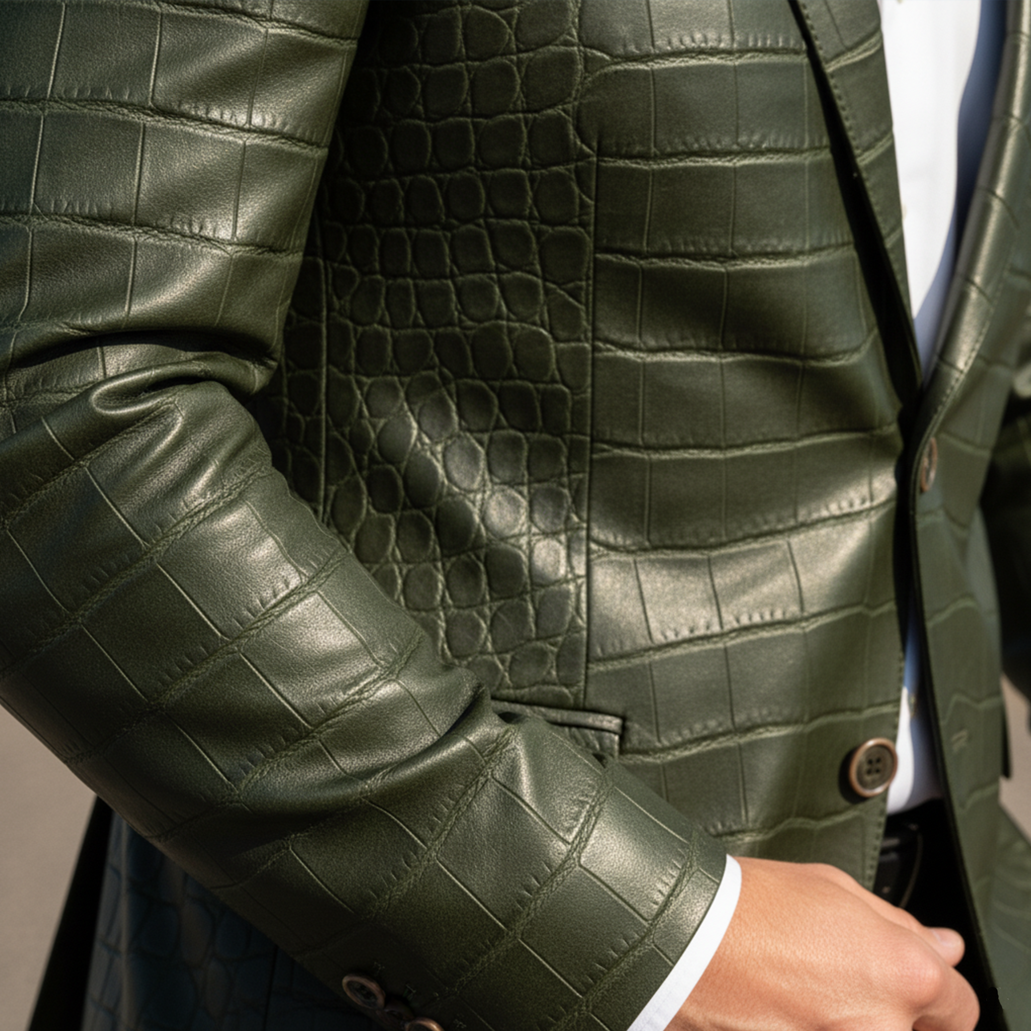 Men's Classic Retro Crocodile Leather Texture PU Leather Single-breasted Slim-fit Blazer MTA1544I0K