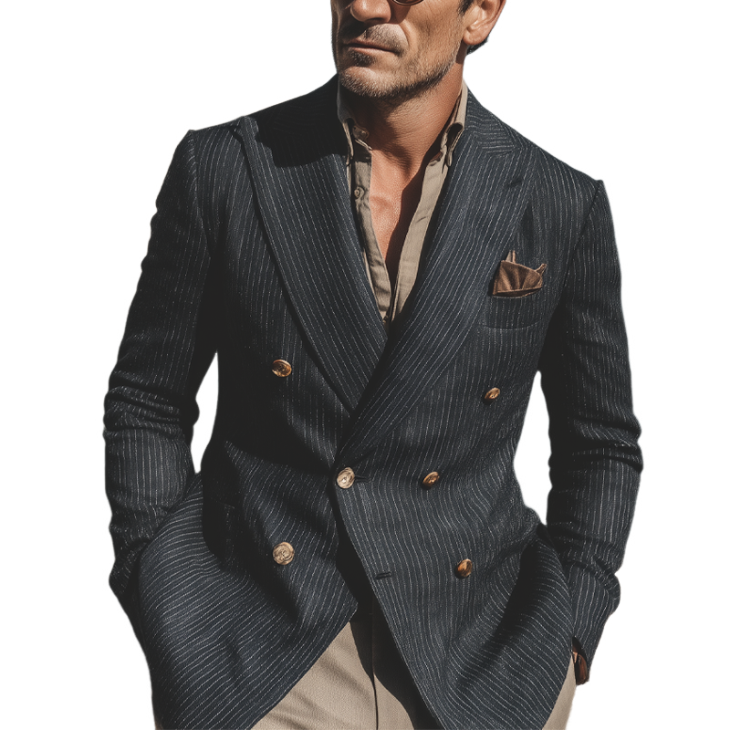 Men's Stripe Print Double Breasted Blazer MTA1791G4X