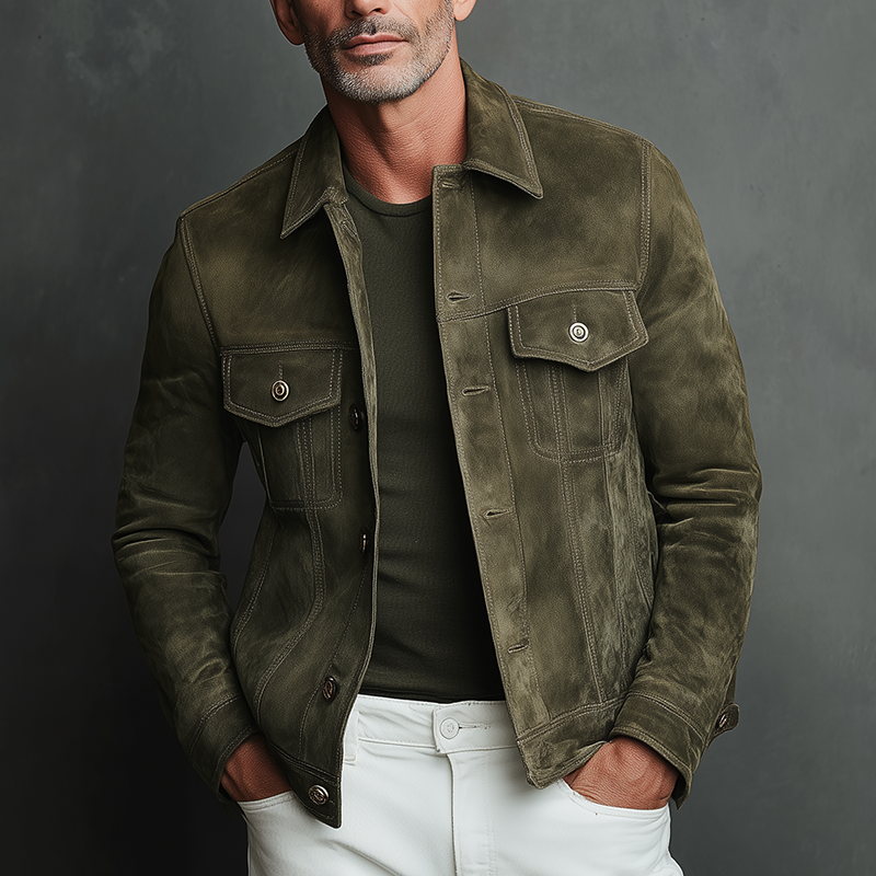 Men's Solid Color Faux Suede Vintage Casual Jacket MTA2741H2P