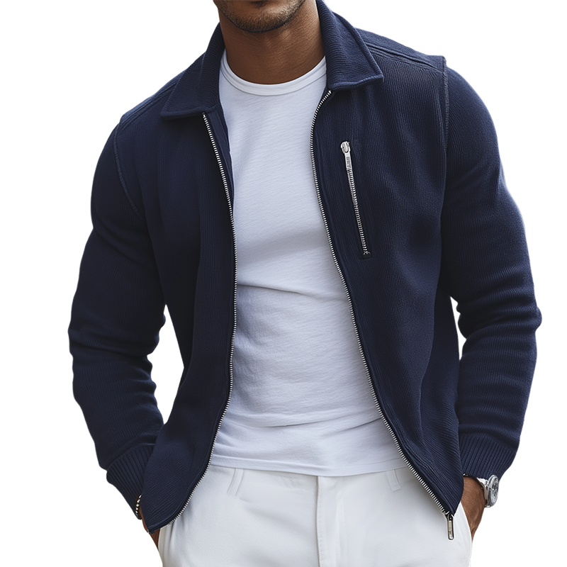 Men's Retro Casual Street Style Knitted Zipper Lapel Jacket MTA0943I4TO