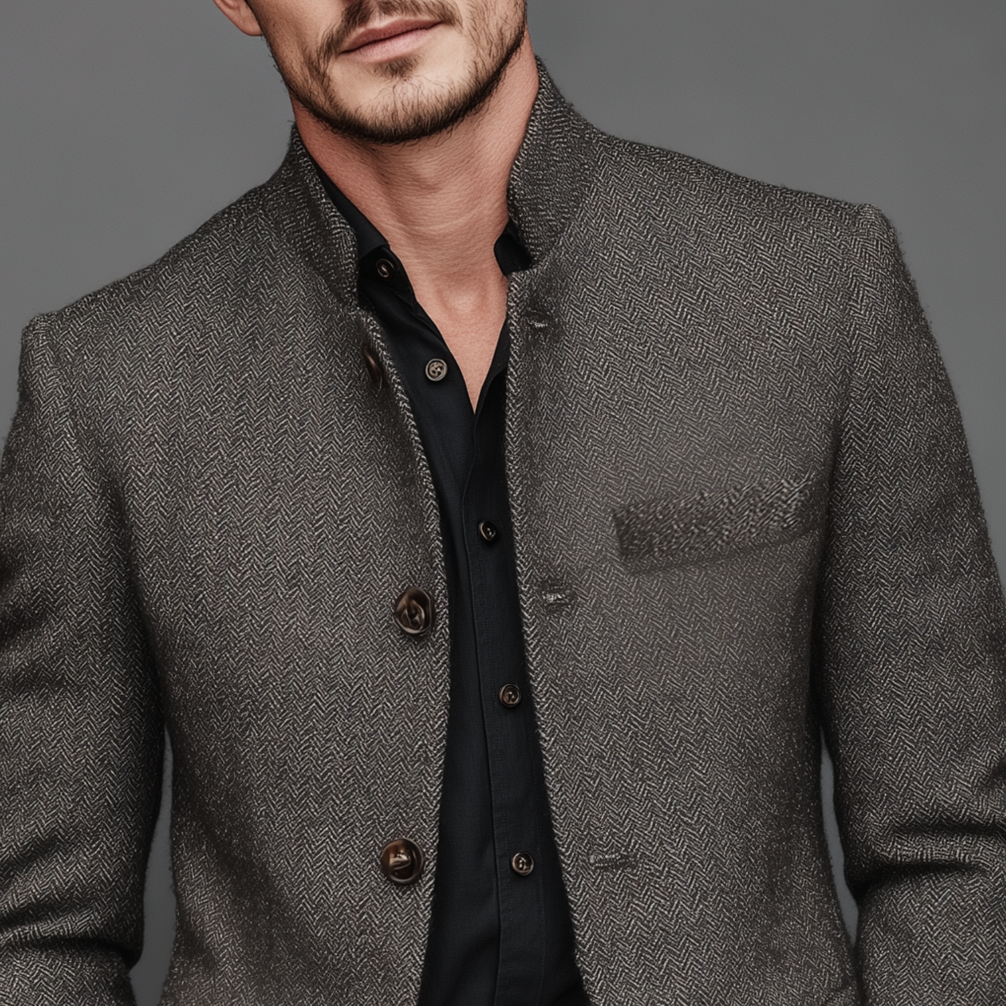 Men's Classic Vintage Herringbone Cotton Blend Stand Collar Jacket MTA0970I2K
