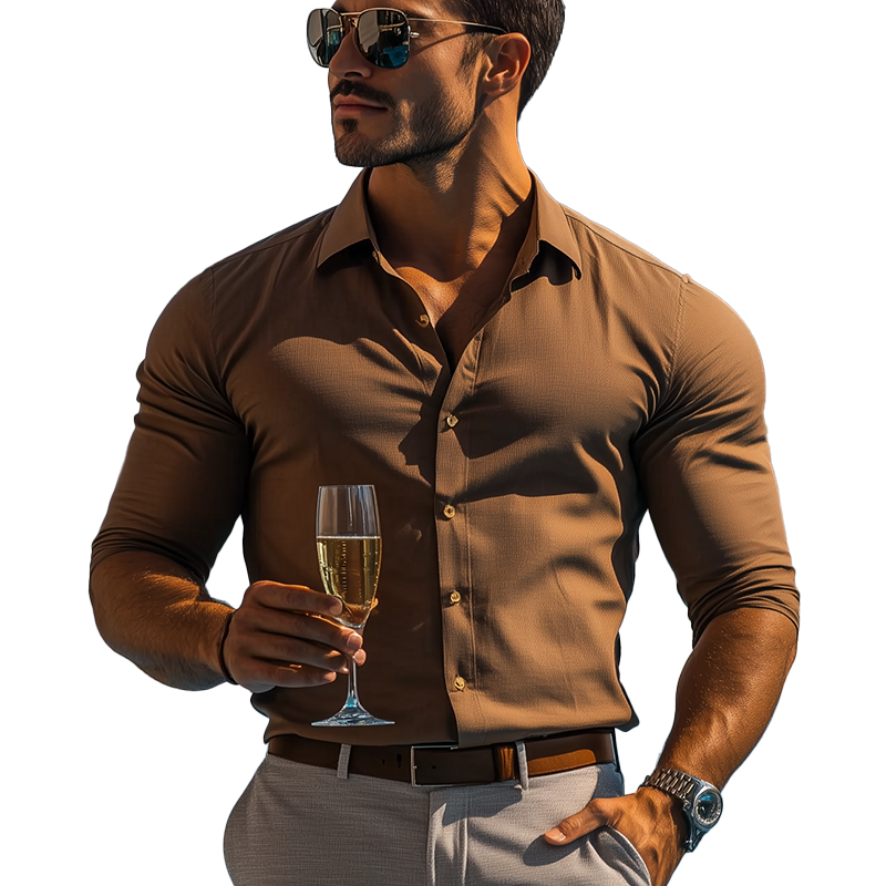 Men's Basic Solid Color Cotton Blend Long Sleeve Shirt MTA2199G8P