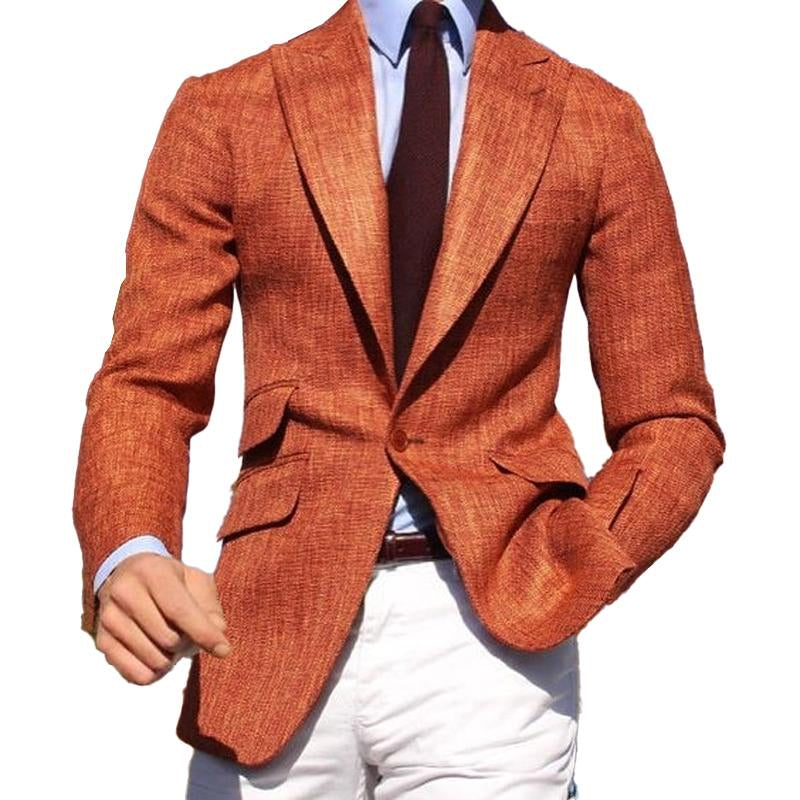 【Expédition 24 heures】Blazer à revers de couleur unie en coton et lin pour homme 41766433X