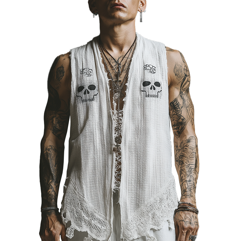 Men's Summer Fashion Printed Lace Decorated Waffle Tank Top MTA2664F7P