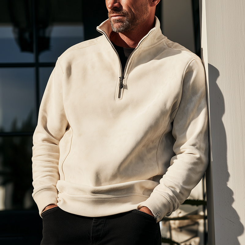 Men's Fashion Faux Suede Half-Zip Polo Shirt MTA0728H2P
