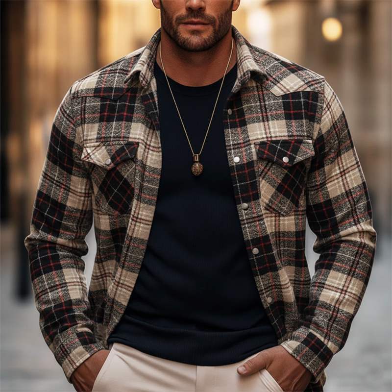 Men's Classic Plaid Casual Long-sleeved Shirt MTA2503L7U