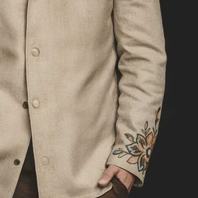 Men's Cotton And Linen Vintage Embroidered Lapel Jacket MTA0961I5X