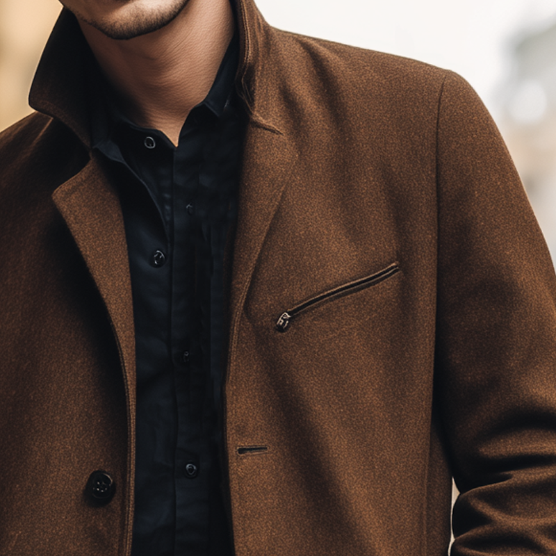Men's Solid Blend Lapel Single-breasted Coat MTA0858H5X