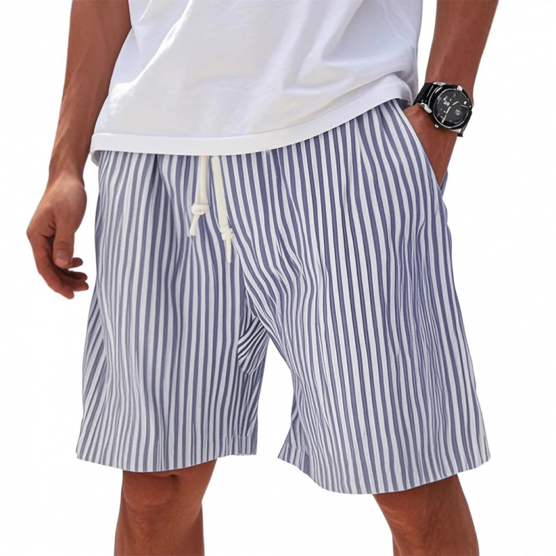 Men's Casual Cotton Blend Striped Elastic Waist Loose Vacation Shorts MTA1386E4M