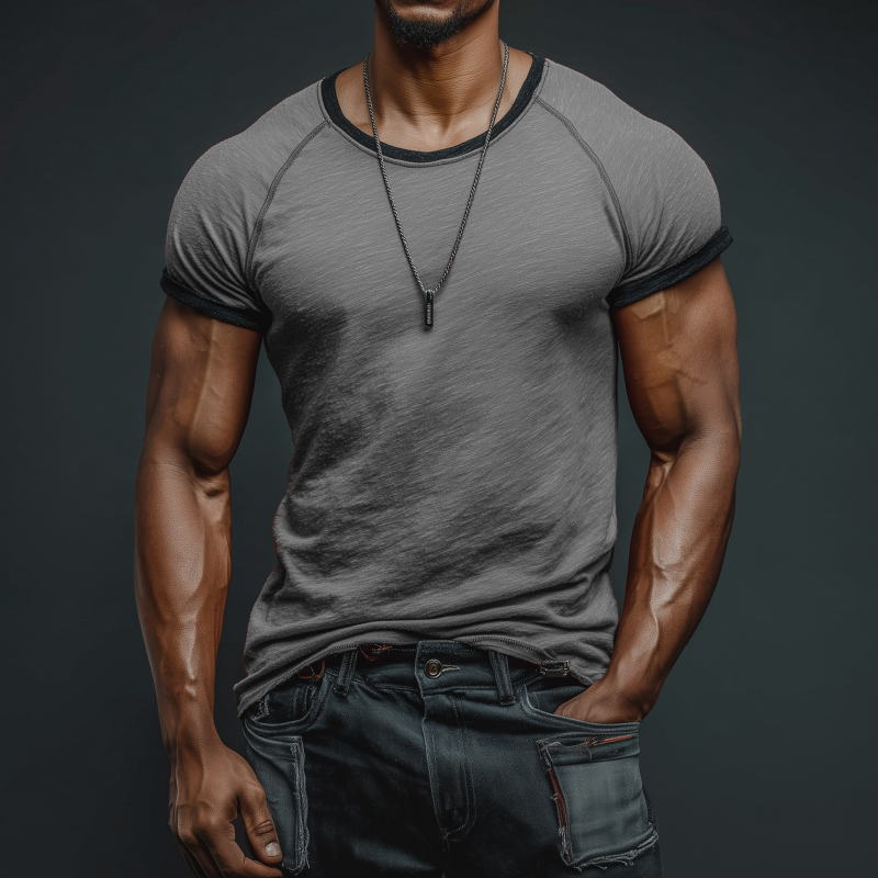 Men's Casual Breathable Skin-friendly Cotton Colorblock Round Neck Slim Short-sleeved T-shirt MTA1794G1M