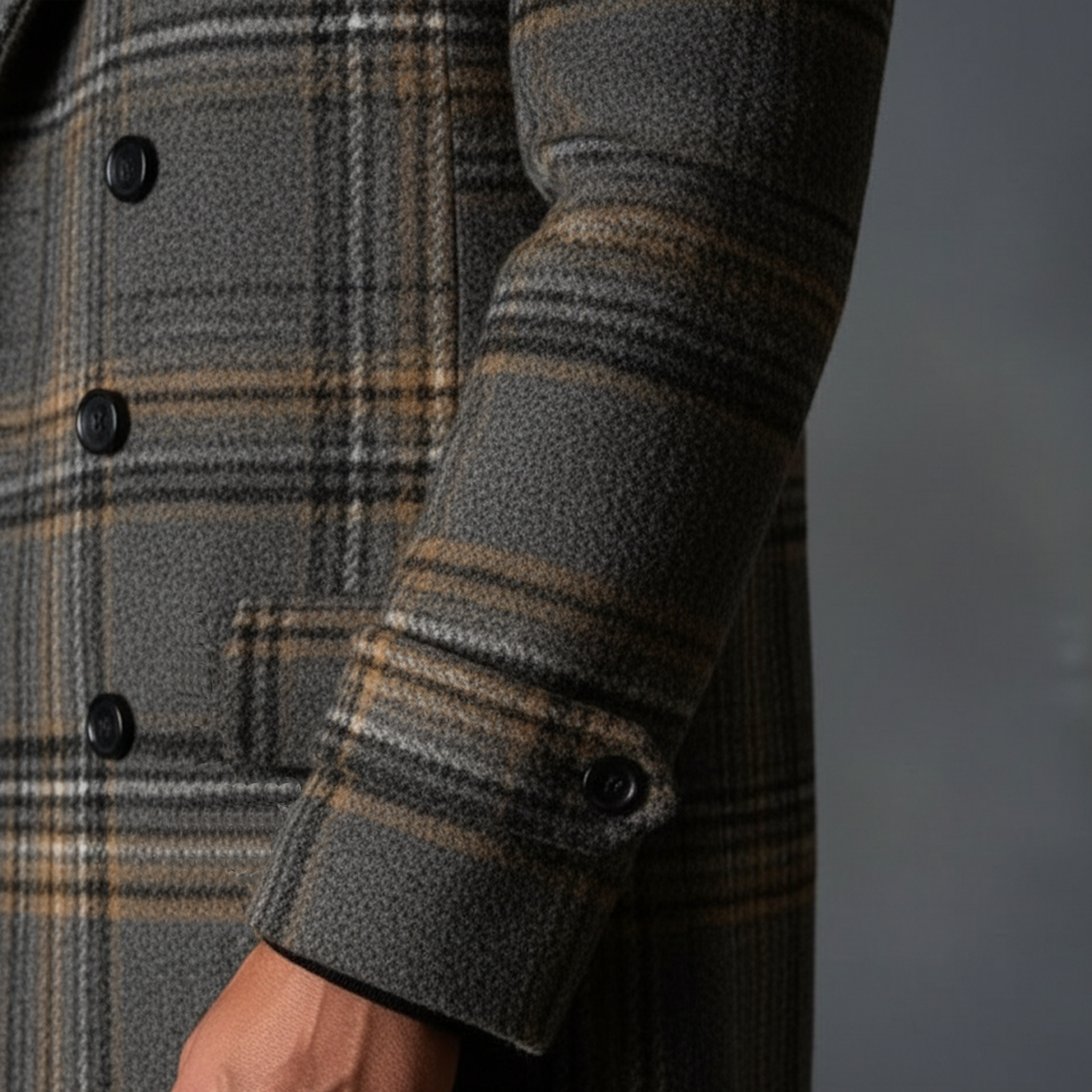 Men's Classic Retro Lapel Faux Plaid Wool Double-breasted Coat MTA3039I1K