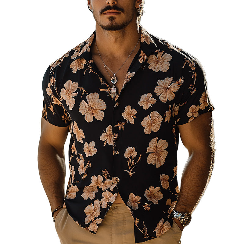 Men's Summer Light Breathable Fashion Printed Linen Short-Sleeved Shirt MTA2747E7P