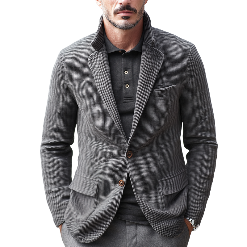 Men's Small Square Fabric Notch Lapel Two Buttons Casual Blazer MTA1946H7Z