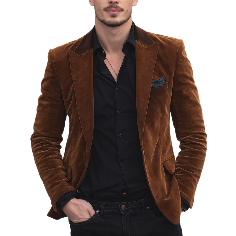 Men's Suede Colorblock Peak Lapel Two Buttons Blazer MTA0865I2Z